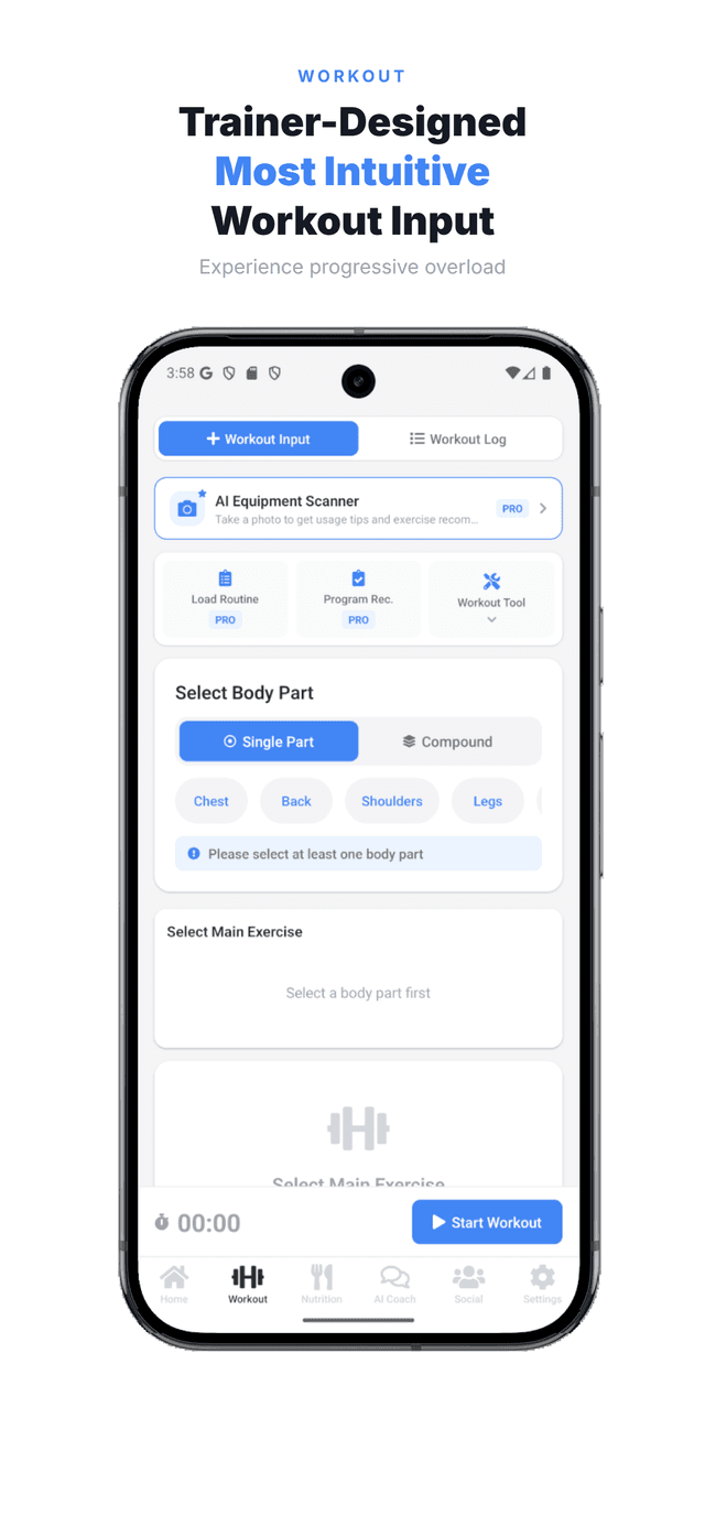 Workout log screen